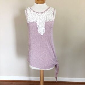 Lace Tank Top Side Tie Blouse Lavender Purple Sleeveless Feminine Boho Small